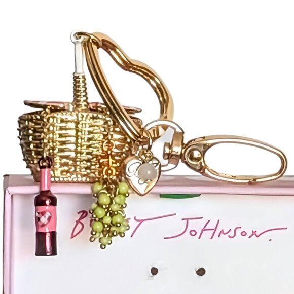 NWT Betsey Johnson Picnic Basket Wine Grapes Bag Charm 🍇🍷 - Picture 2 of 10